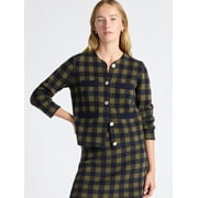 FREE ASSEMBLY Women's Plaid Cardigan Sweater with Double Welt Pockets, Midweight, Sizes XS-XXL
