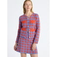 thumbnail image 1 of Free Assembly Women's Plaid Cardigan Sweater with Double Welt Pockets, Midweight, Sizes XS-XXL, 1 of 6