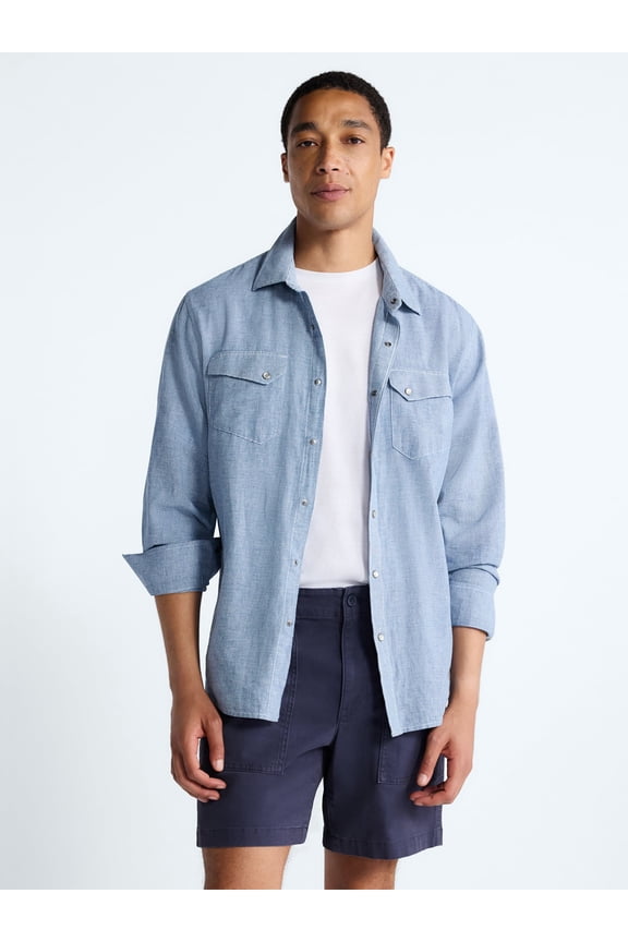 Men's Linen Blend Western Shirt, Sizes S-3XL