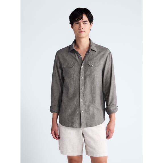 Free Assembly Men's Linen Blend Western Shirt, Sizes S-3XL