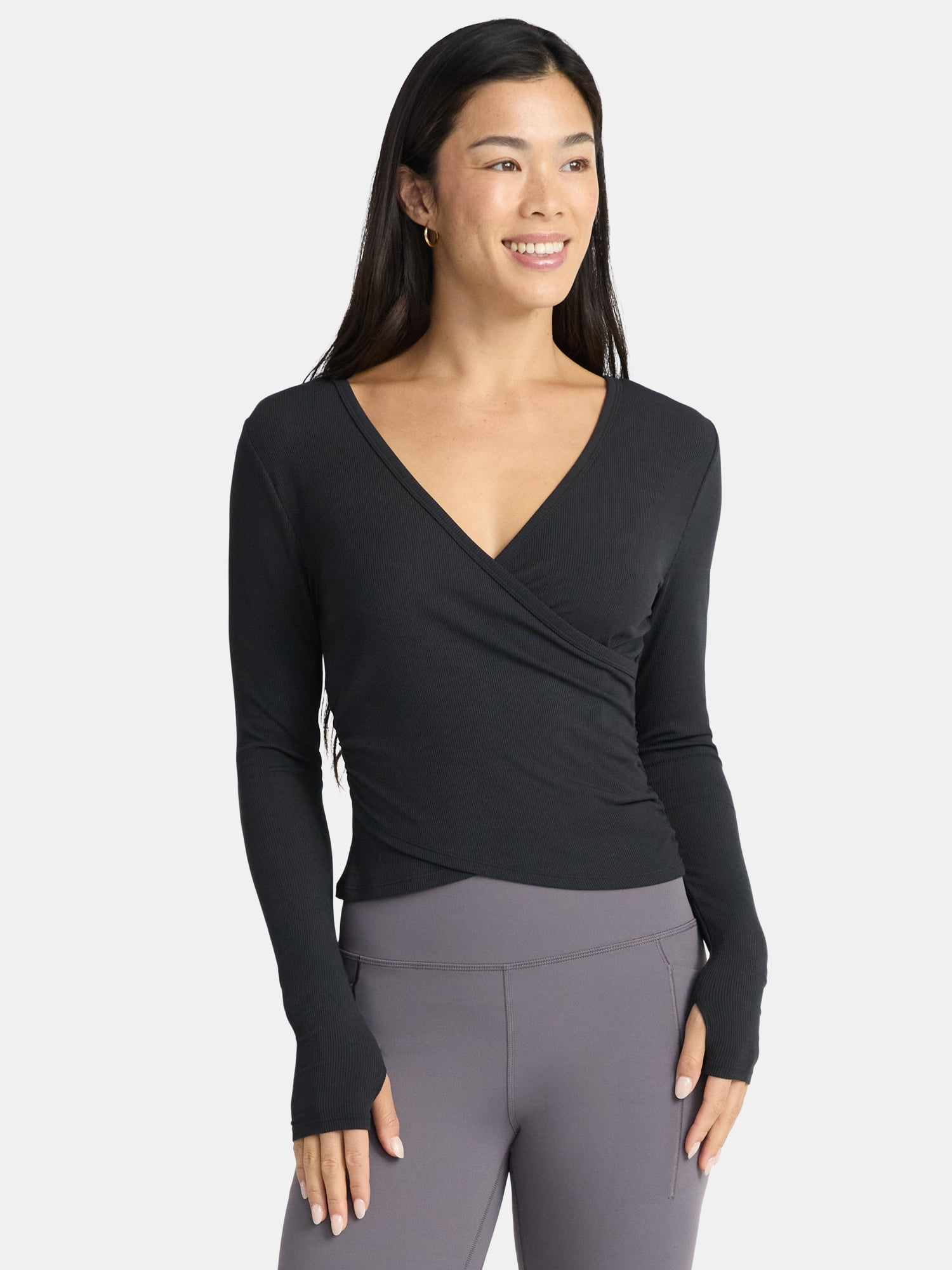 Avia Women's Reversible Wrap Top with Long Sleeves, Sizes XS-XXXL