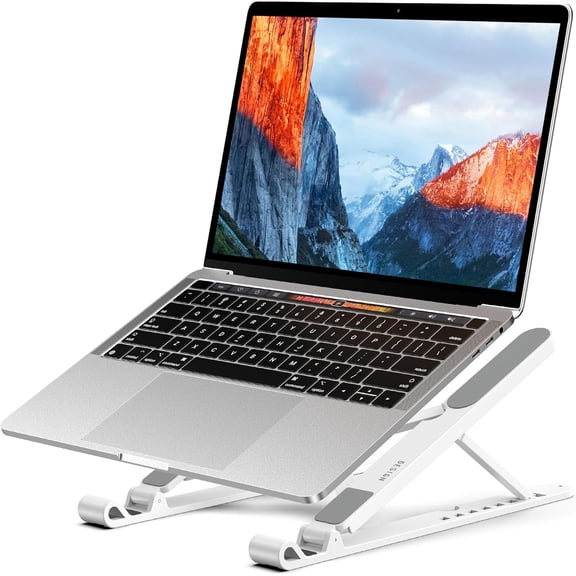 LS01 Pro Ergonomic Laptop Stand, Plastic Laptop Riser, Portable and Adjustable Notebook Computer Holder Compatible with 10-14" Laptops (White)