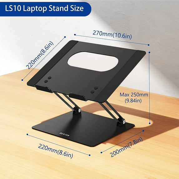 LS10 Aluminum Laptop Stand, Ergonomic Adjustable Notebook Stand for 10-14" Laptops, Black