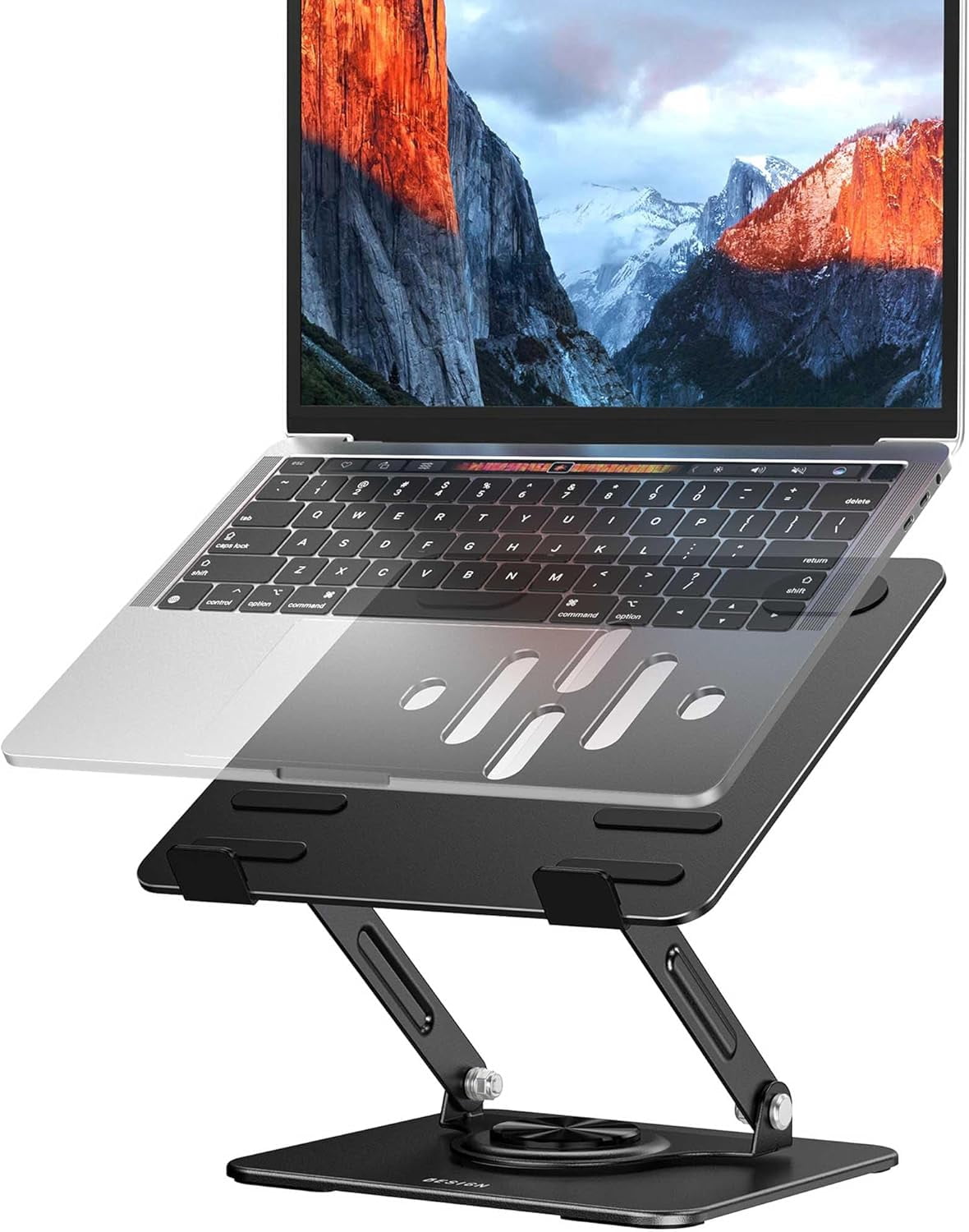 LS11 Laptop Stand with 360° Rotating Base, Ergonomic Adjustable Notebook Riser, Foldable Computer Holder Compatible with 10-14" Laptops (Black)