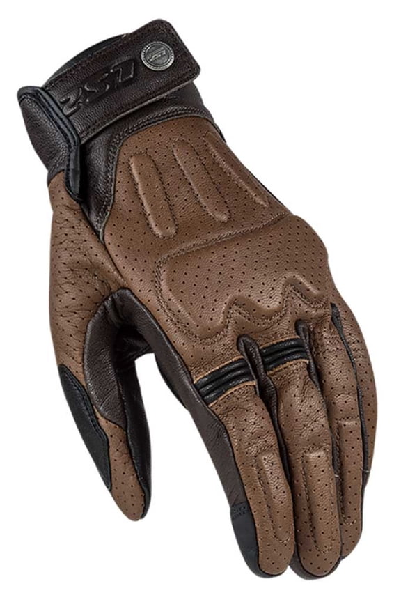LS2 USA Men's Rust Vintage Full-Finger Perforated Leather Gloves - Brown (S)