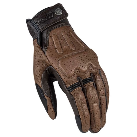LS2 USA Men's Rust Vintage Full-Finger Perforated Leather Gloves - Brown (S)