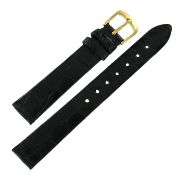 LS821 14mm Ladies Genuine Crocodile Flat Remborde Watch Strap Black
