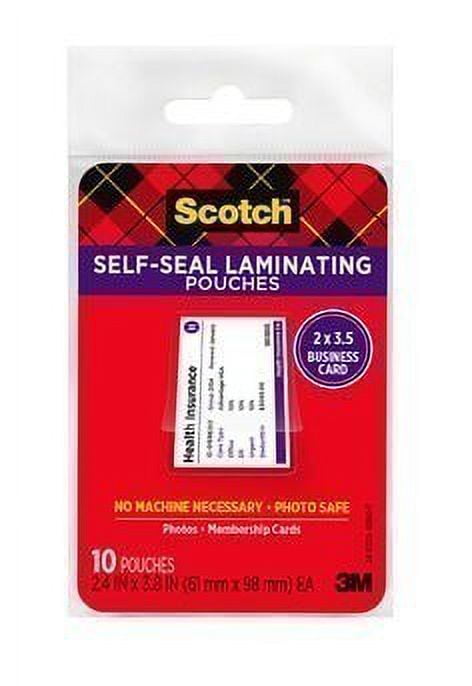 LS851-10G-SR Scotch Self-Sealing Laminating Pouches 2.4 in x 3.8 in (61 mm x 98 mm)