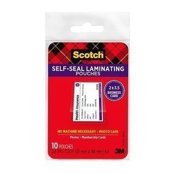 LS851-10G-SR Scotch Self-Sealing Laminating Pouches 2.4 in x 3.8 in (61 mm x 98 mm)