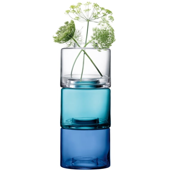 LSA International Stack Vase Trio, H16.25", Clear/Blues X 3, Assorted