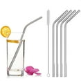 thumbnail image 1 of LSC Reusable Metal Straws Drinking Stainless Steel Straw with Cleaner Brush Non Plastic BPA Free for All Beverages Cocktail Milkshake Smoothie Coffee Bendy Straws 4 Pcs Silver, 1 of 5
