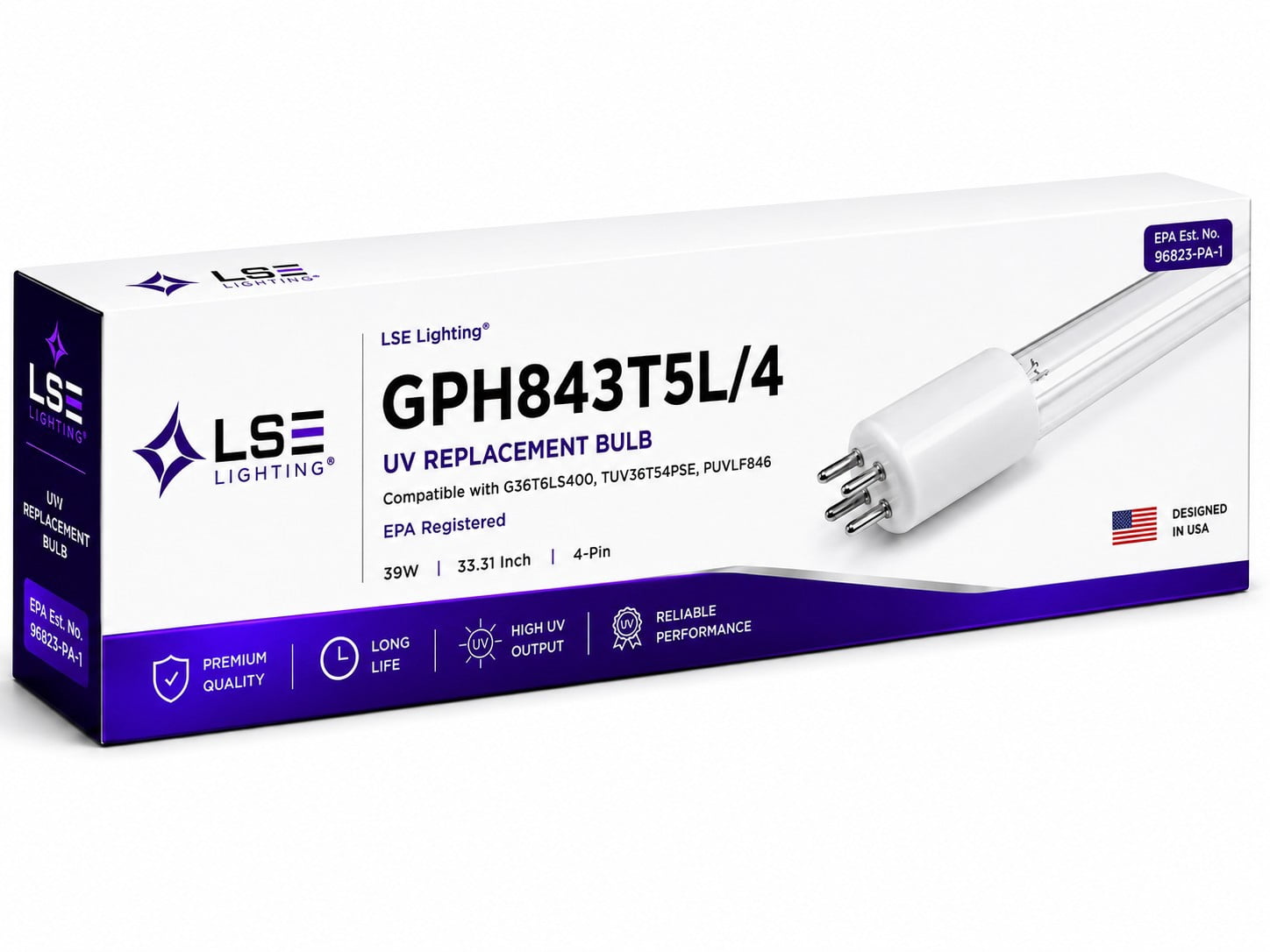 LSE Lighting GPH843T5L/4P GPH843T5L/4 Ultraviolet UV Bulb 4-pin Base 33"
