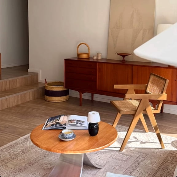 LSFA 31.4" Solid Wood Cherry Shape Brown Modern Coffee Table for Living Room