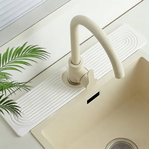 LSFA Fast-Drying Diatomite Sink Tray, 23.6" Absorbent Stone Faucet Mat & Splash Guard for Bathroom Counter, Sink Mat, White