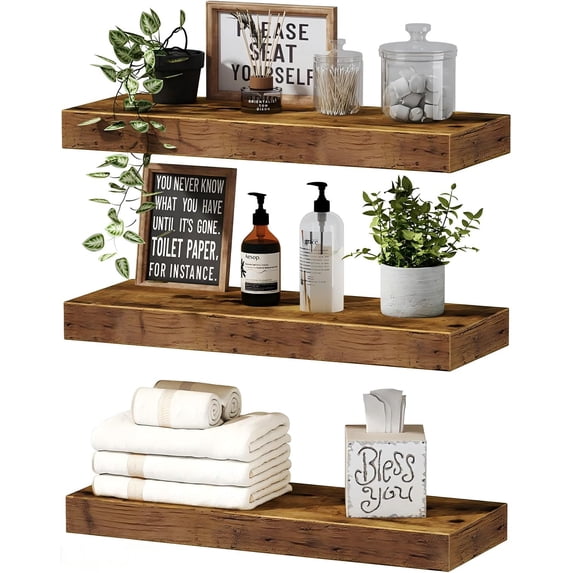 LSFA Set of 3 Farmhouse Wall Shelves - Mini Floating Decorative Book Racks Living Room & Bathroom Storage