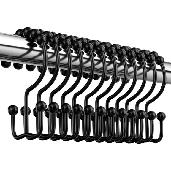 LSFA Shower Curtain Hooks Set of 12, Shower Curtain Hooks Rings, Premium Stainless Steel Rustproof Double Glide Shower Hooks for Bathroom Shower Rods Curtains, Black
