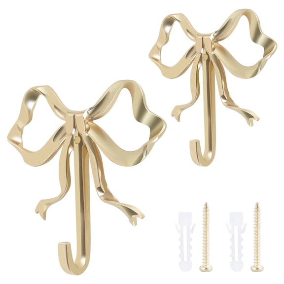 LSFA Wall Hook - Brass Gold Delicate Bow Decorative Bowknot 2Pcs Stylish Coat & Hat Hanger
