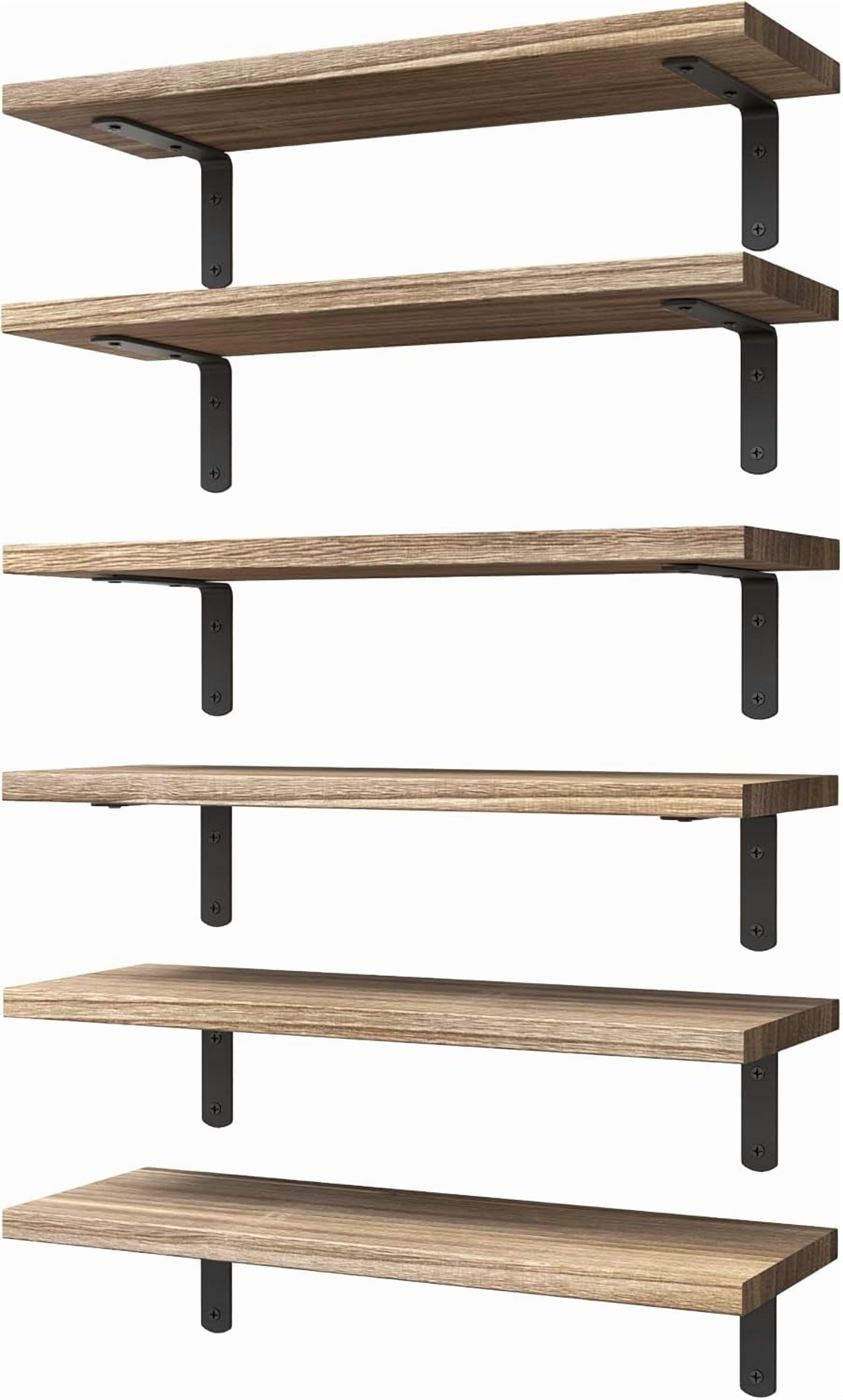 LSFA Wood Floating Shelf Set of 6, Farmhouse Wall Decor for Bedroom Bathroom Living Room Book Storage