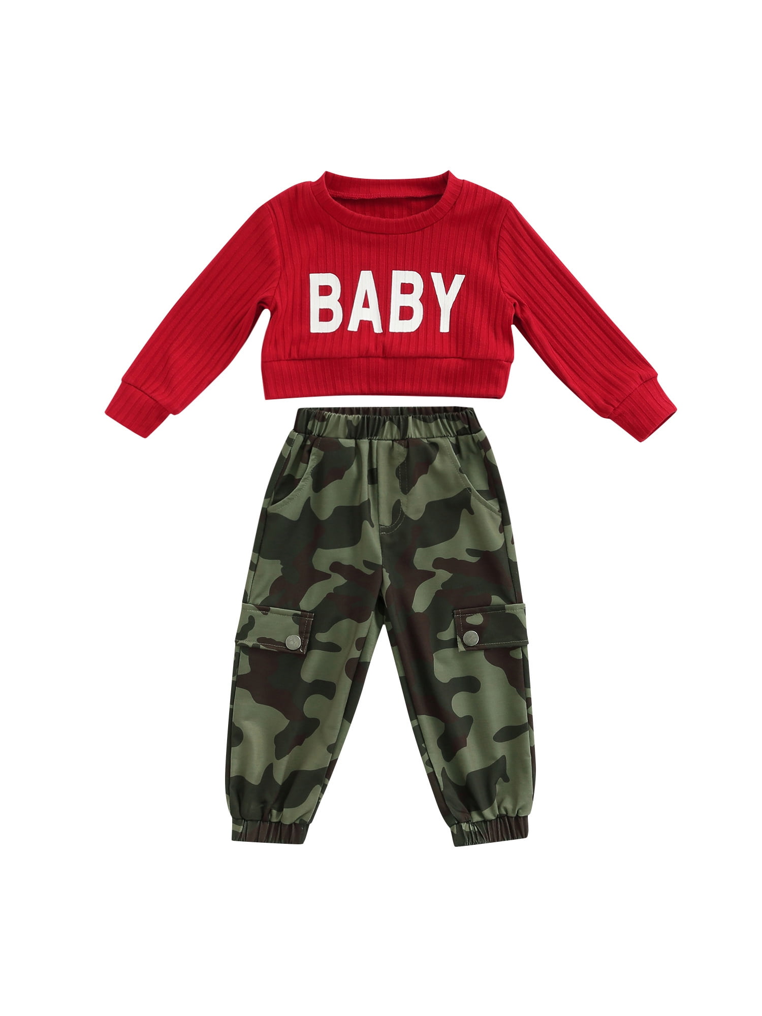 LSFYSZD Little Girl Outfits Sets, Round Neck Long Sleeve Letter Rib ...