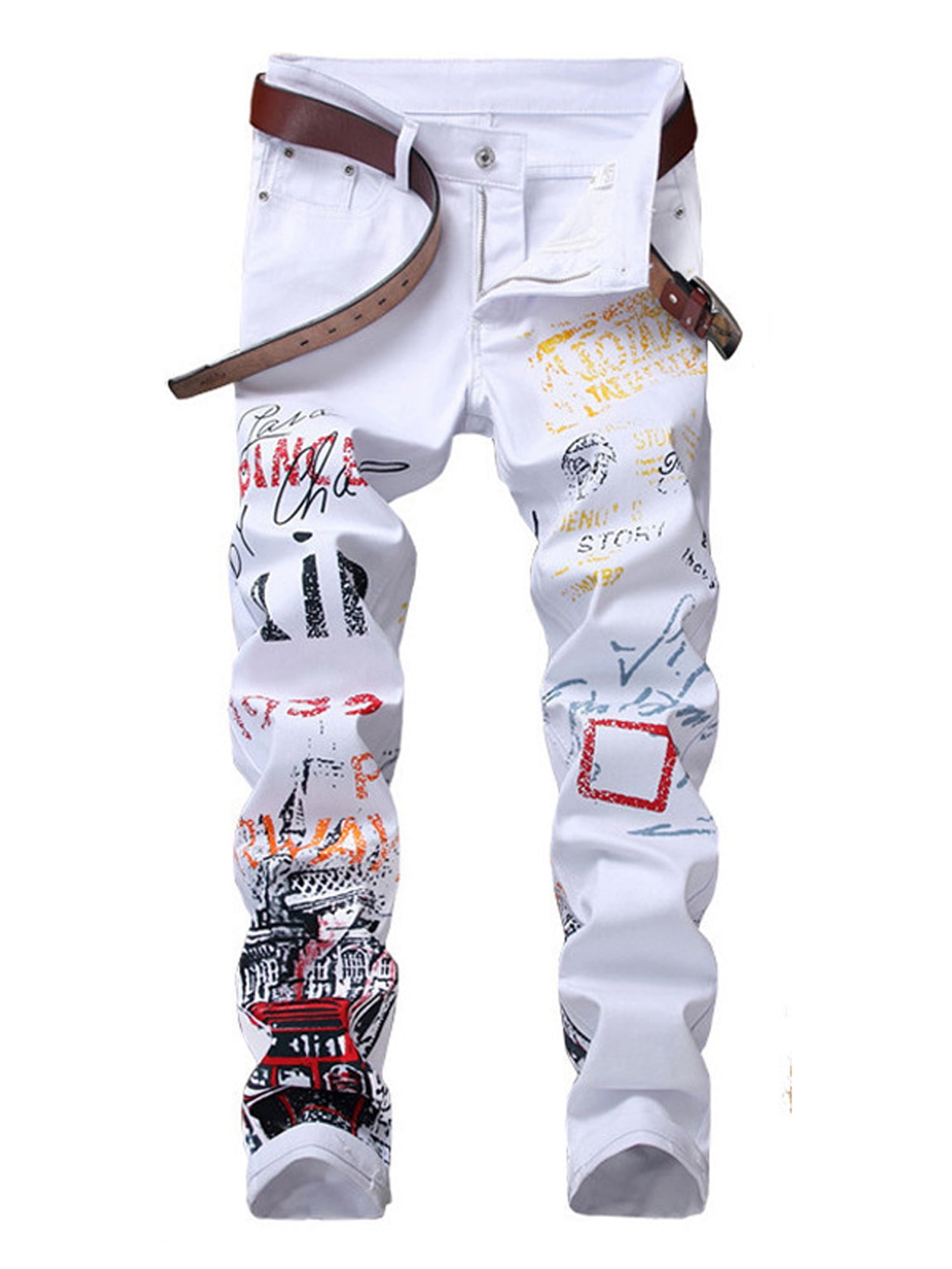 LSFYSZD Men Skinny Jeans Trendy Print Middle Waist Slim Fit Pencil Pants with Pockets for Boys White Black 094cfb74 8038 4518 a411 92ec61345218.5d7fd62e24eb215335d377bfeba7ece7