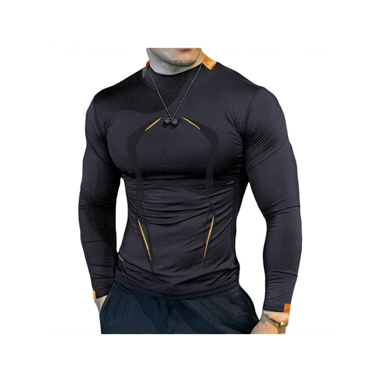 LSFYSZD Men Sports Shirt, Round Neck Long Sleeve Elastic Quick Drying Tops  Fitness Running Casual Clothing