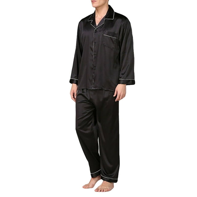 LSFYSZD Men's Long Sleeve Pajama Set Buttoned 2 Piece Set Soft Cotton