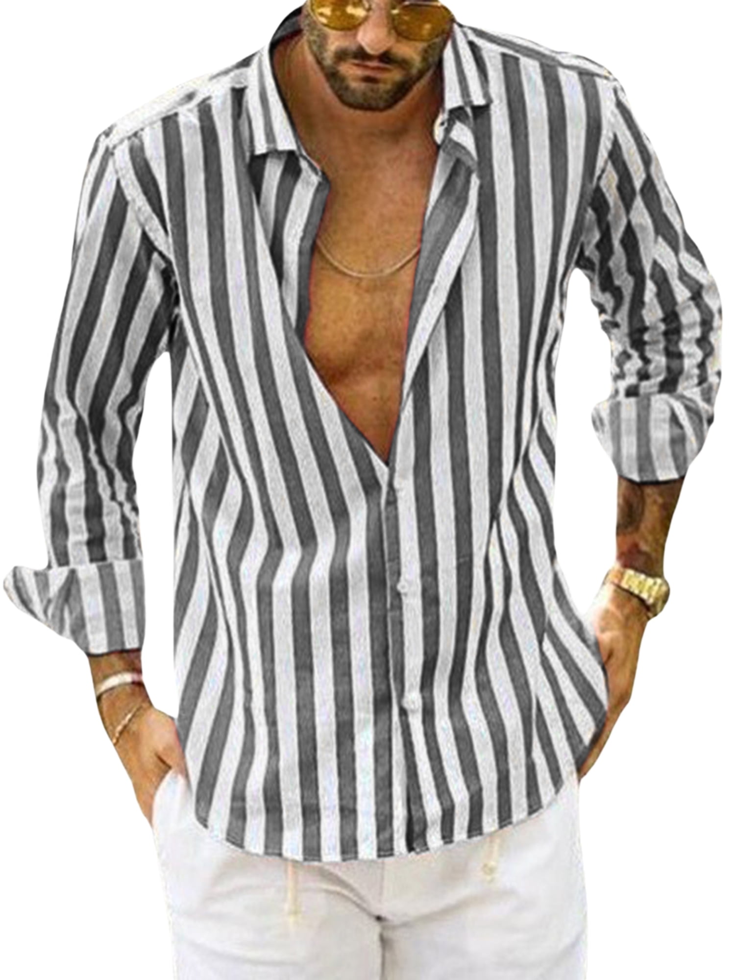 LSFYSZD Men’s Shirt, Long Sleeve Turndown Collar Buttondown Striped