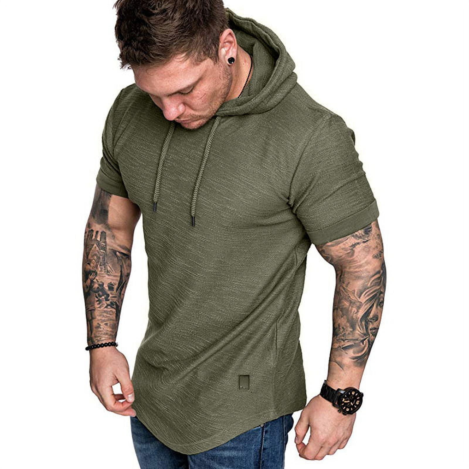 LSFYSZD Men s Sweatshirt Short Sleeve Round Neck Hooded Hooded