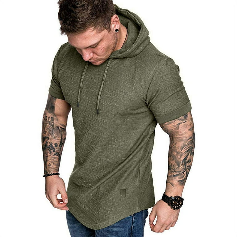 LSFYSZD Men s Sweatshirt Short Sleeve Round Neck Hooded Hooded