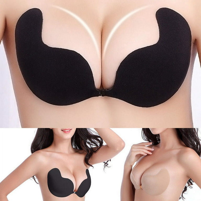 LSFYSZD Women Adhesive Bra, Breast Lift Push up Strapless Sticky Tube Tops,  Invisible Plunge Backless Brassiere, Washable Reusable Bra 