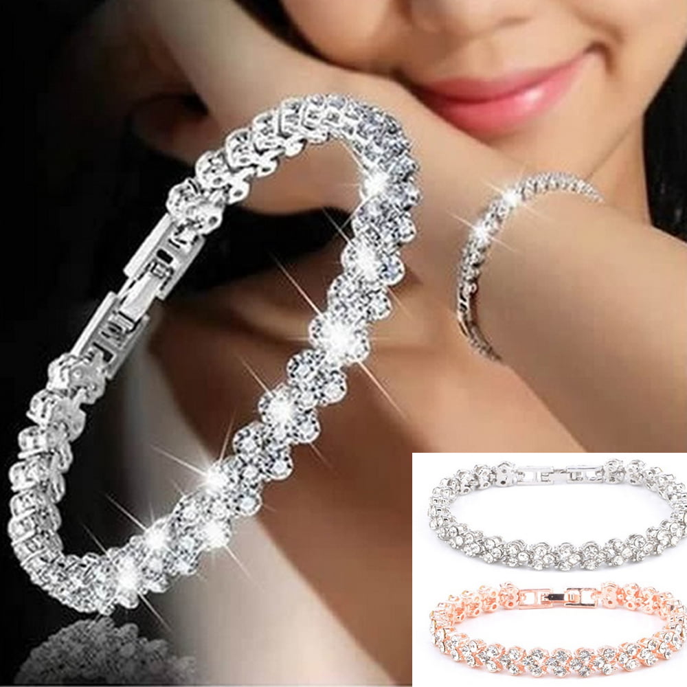 MileHouse Fashion Bangle Bracelet for Women Girls,Fashion Flower Chain Rhinestone Wrist Decor Bracelet Bangle - Rose Gold