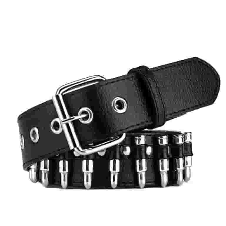 ベルト LOW CLASSIC : 25SS / STUDDED LEATHER BELT (BLACK) LSFYSZD Unisex Punk Bullets Rivet Studded Imitation Leather