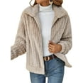 thumbnail image 1 of LSFYSZD Women Plush Zip Up Jacket Casual Solid Color Warm Ribbed Long Sleeve Coat Winter Outwear Streetwear, 1 of 5