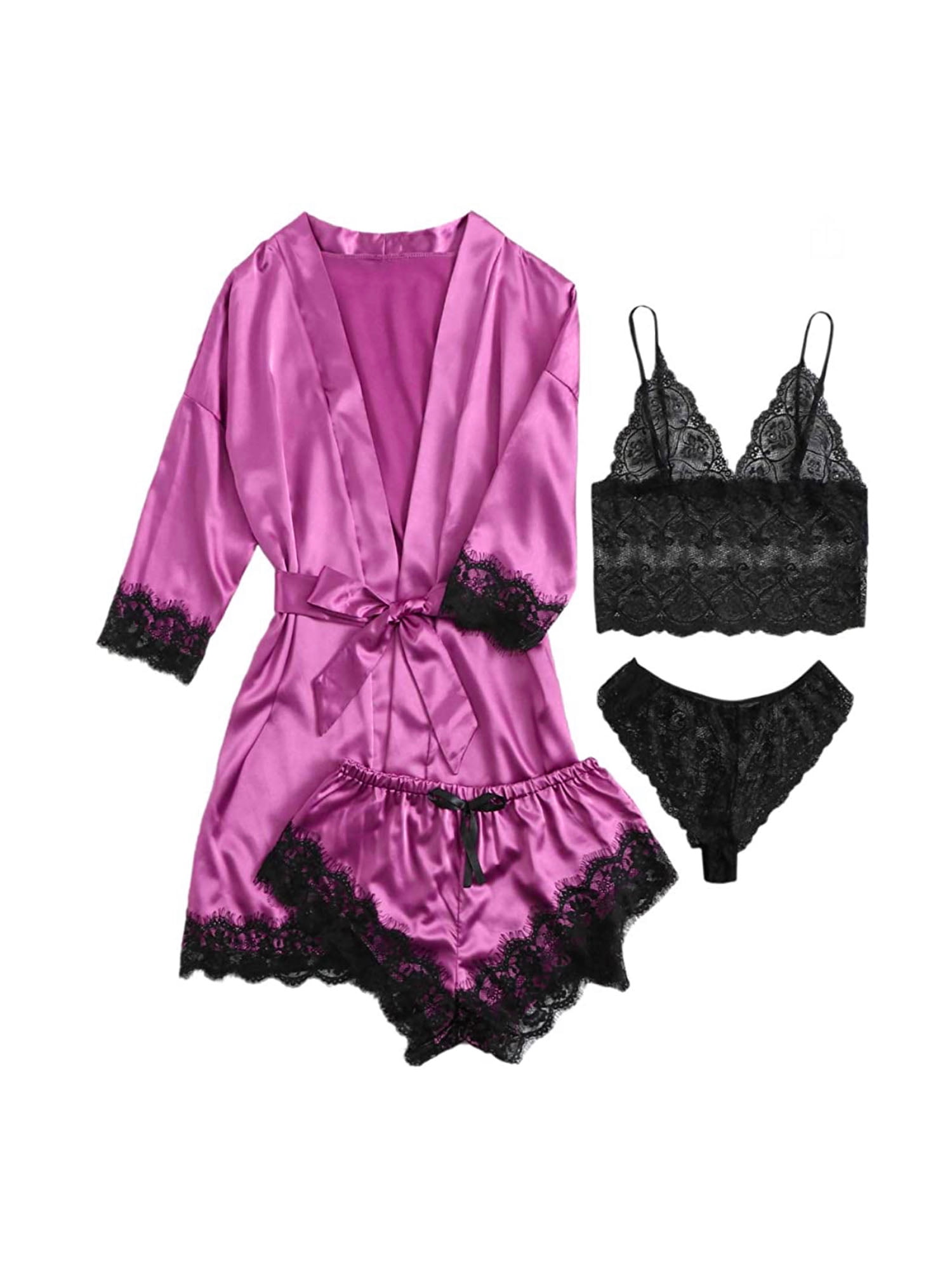 LSFYSZD Women Sexy-Lingerie Sleepwear, Satin Silk Babydoll Lace Nightwear,  Sexy Pajamas Set