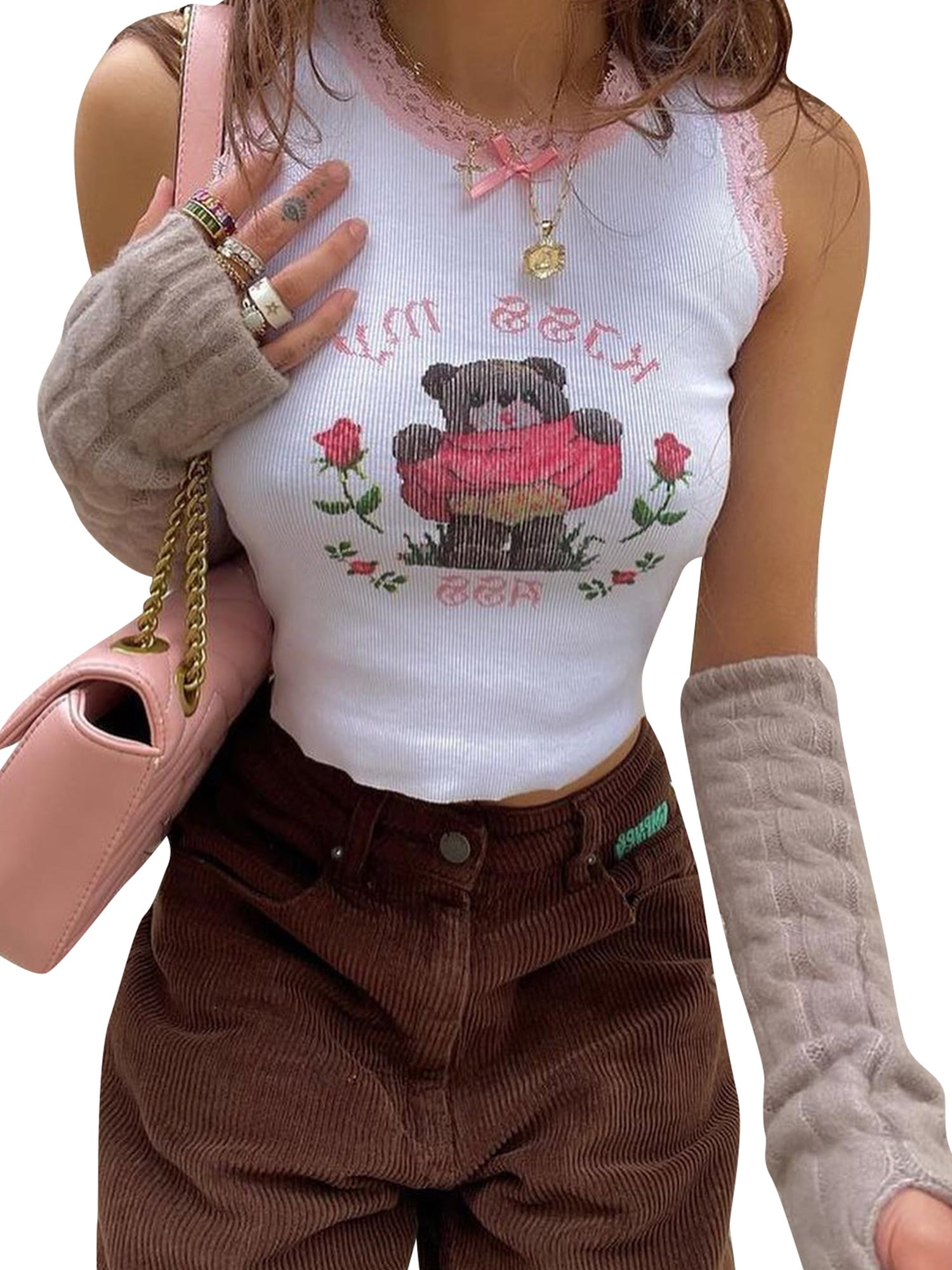 Women's Lace Trim Cropped Tank Top - V Neck Flutter Sleeve Tie Front Going Out Top