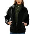 thumbnail image 1 of LSFYSZD Women’s Fuzzy Fleece Jacket Winter Warm Long Sleeve Quilted Patchwork Coat Outerwear, 1 of 3