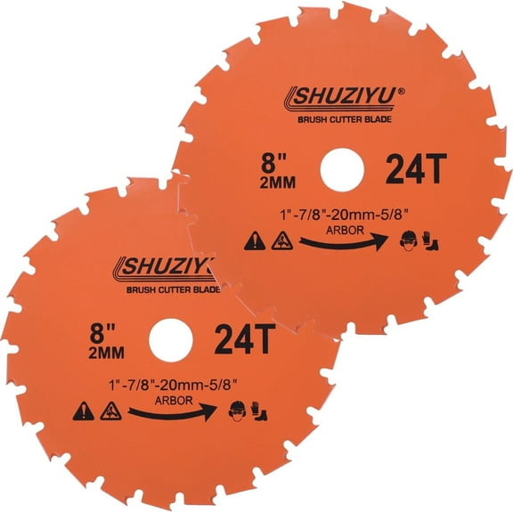 LSHUZIYU, 2-PACK, 8", 200x2.0mm-24T, Arbor 1" with 7/8"-20-5/8" Washer, Muching blade, Brush Cutter Blade, Steel Blade. Suitable for Husqvarna, Makita Brush Cutter