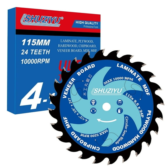 LSHUZIYU 4-1/2" (115mm)-24T, Wood Work Circular Saw Blade, Arbor 3/8"(9.5mm), Use on all brand 9.5mm arbor Cordless Saw, For Laminate, Veneer Board, Plywood, Hard wood, MDF and HDF Cutting
