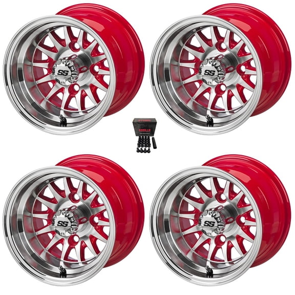 LSI 10" 14-Spoke Red/Machined Golf Cart Wheels/Rims Yamaha