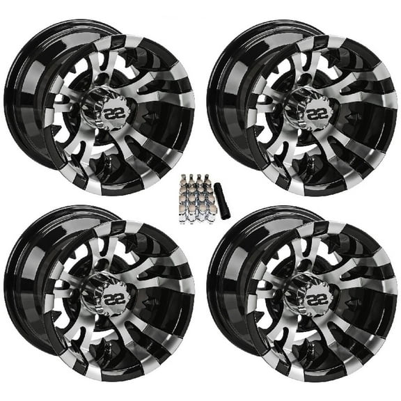 LSI 10" Warlock Machined/Black Golf Cart Wheels/Rims E-Z-GO & Club Car