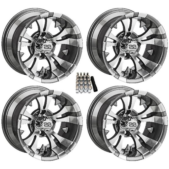 LSI 12" Warlock Machined/Gunmetal Golf Cart Wheels/Rims Yamaha