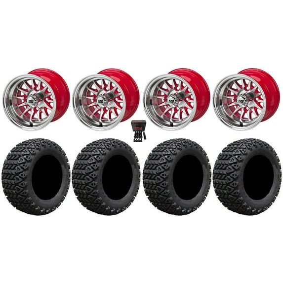 LSI 14-Spoke 10" Red Golf Wheels 20x10-10 X-Trail Tires E-Z-GO & Club Car