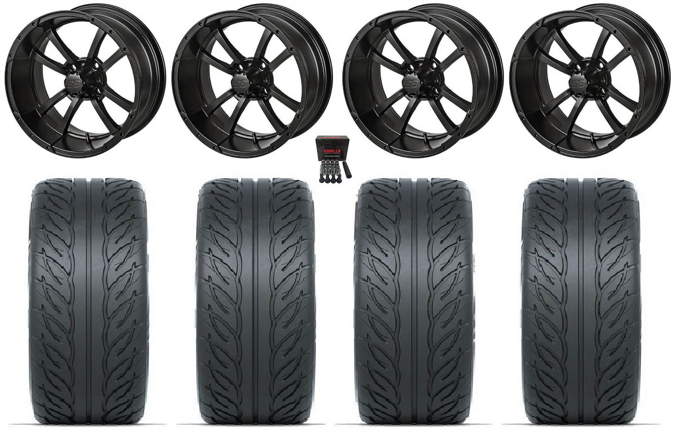 LSI Maltese Cross 15" Golf Wheels Bk Fusion GTR 215x40-15 Tires E-Z-GO & ClubCar