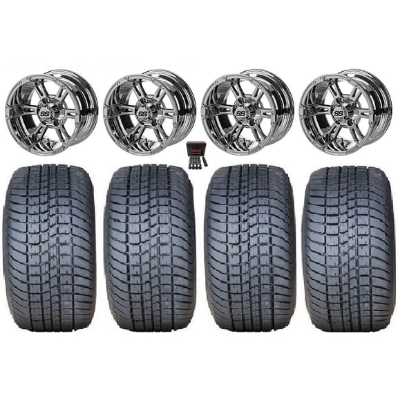 LSI Raptor 12" Golf Cart Wheels Mirror 225x35 Lo Pro Tires E-Z-GO & Club Car