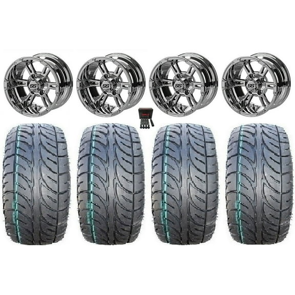 LSI Raptor 12" Golf Cart Wheels Mirror 23" Fusion ST Tires E-Z-GO & Club Car