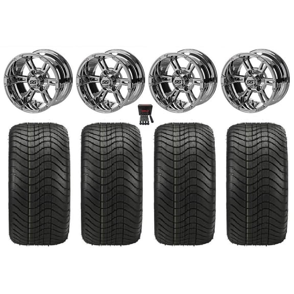 LSI Raptor 12" Golf Cart Wheels Mirror Elite 215x40-12 Tires E-Z-GO & Club Car