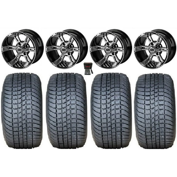 LSI Raptor 12" Golf Wheels Bk/Machined 215x50 Pro Rider Tires E-Z-GO & Club Car