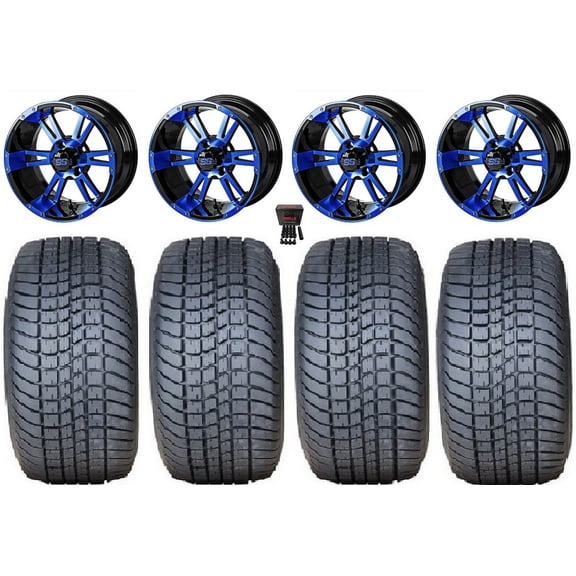 LSI Raptor 12" Golf Wheels Black/Blue 215x50 Pro Rider Tires E-Z-GO & Club Car