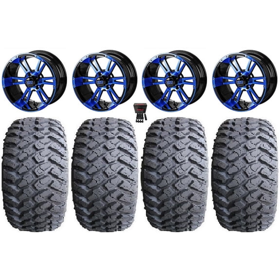 LSI Raptor 12" Golf Wheels Black/Blue 23" Hammer Tires E-Z-GO & Club Car