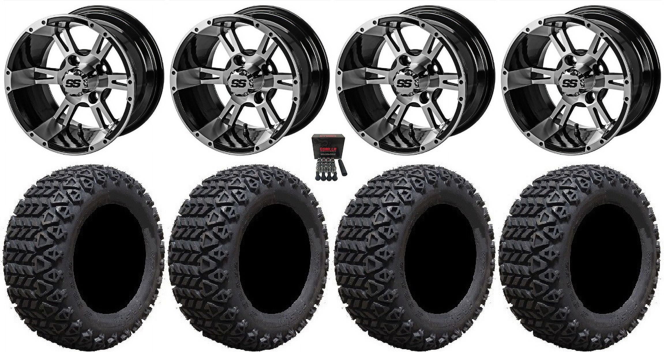 LSI Raptor 12" Golf Wheels Black/Machined 23" XTrail Tires EZGO & Club Car